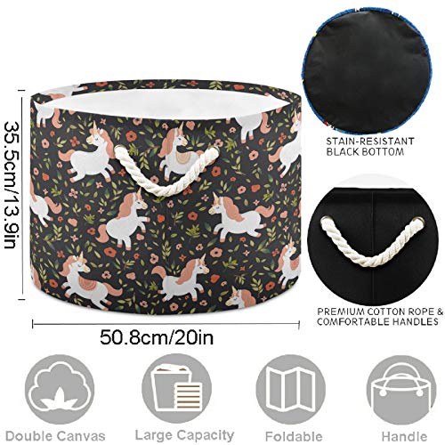 Visesunny Storage Basket Retro Unicorn Flower Nursery Hamper Canvas Fabric Toy Storage Organizer Bin Waterproof Storage Box Laundry Basket For Kid Rooms,Playroom,Shelves,Toy Basket,Gift Basket #TOP4