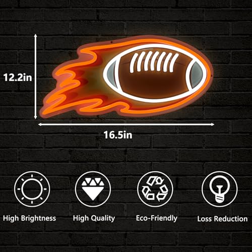 Image of Football Neon Signs Dimmable Football Neon Lights Wall Decor for Club Dormitory Bedroom Shop Home Birthday Party Gift Art for Kids Fans 16.54x12.2 IN-USB Powered-Acrylic