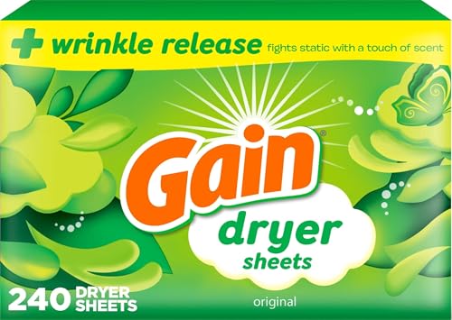 Gain, Laundry Dryer Sheets, Fabric Softener Wrinkle Reducing Anti Static Sheets, Original Scent...