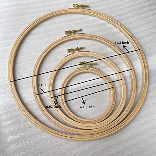 Set Of 4Pcs, Round Wooden Embroidery Hoops Set, 4'' 6'' 8'' 11'' Beech Circle Cross Stitch Hoop Ring, Wood Framing Hoops Sewing Art Kits Crafts(4'' 6'' 8''11'') #TOP1