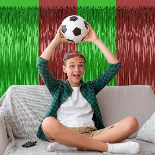 Image of 2 Pack Football Party Decorations,3.28 Ft x 6.56 Ft Football Tinsel Backdrop,Brown Green Foil Fringe Curtains Metallic Party Streamer Birthday Party Decorations Sports Background