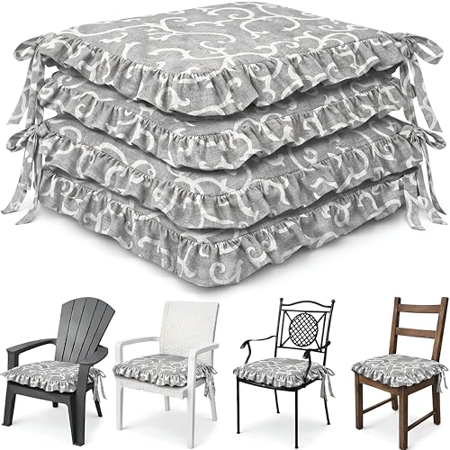 HAND Set 4 Cuscini per Sedie con Lacci Antiscivolo, Sfoderabili,