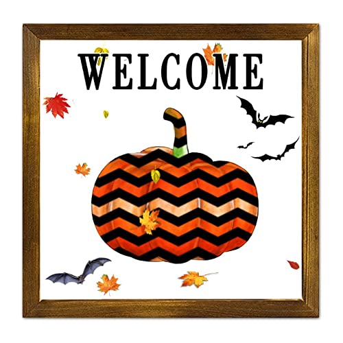 Cadre Halloween citrouille panneau mural bois déco salon vintage rétro 30cm