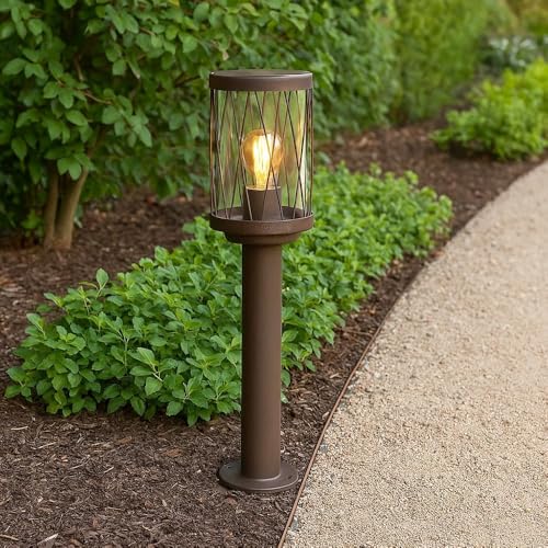 TEKHOME Lampada da Giardino IP54 con Attacco E27, Palo da Esterno 50cm in Alluminio, Stile Vintage Ferro Battuto, Impermeabile per Vialetti e Aiuole – Colore Ruggine – Modello PT-01C
