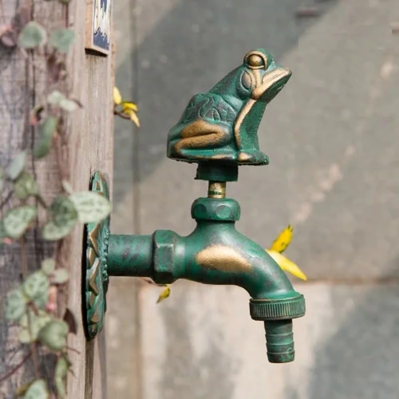Rubinetto da Giardino per Esterni in Ottone Massiccio Antico - Maniglia per Animali (Martin Pescatore Verde), Rubinetto Esterno Decorativo G1/2 (Cane in Ottone)