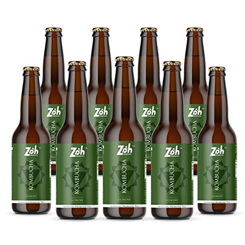 Image of Zoh Probiotics Jasmine Kombucha | Green Tea With Detoxifying Acids, And Digestive Enzymes. Raw, Unfiltered, And Unpasteurized With Mother. Made With Real Jasmine Flowers(330 Ml, Pack Of 9), 6 Kg