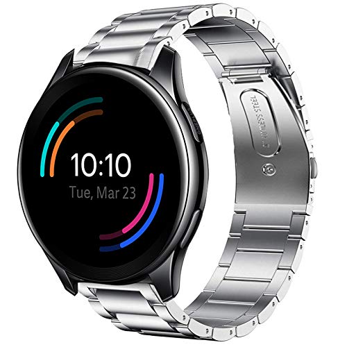 Giaogor Compatible with OnePlus Watch Bands, Stainless Steel Metal Replacement Strap Bracelet Compatible with OnePlus Watch (Silver)