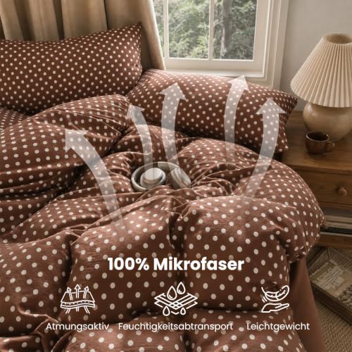 Freyamy Bettwäsche 155x220cm 2tlg Braun mit Creme Polka Dot Bettwäsche – Ansicht 4