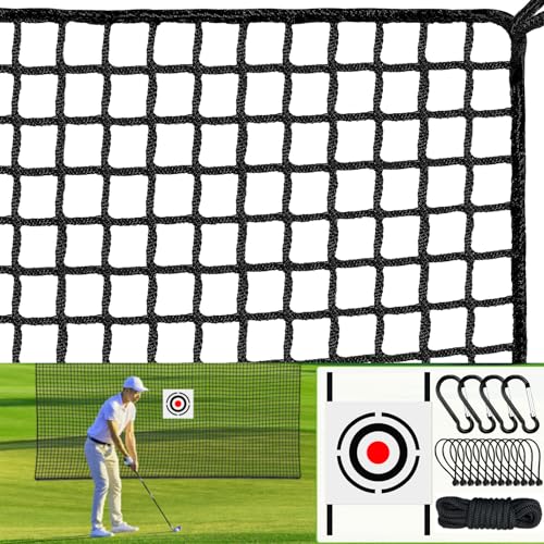 Golf Practice Net - Golf Hitting Net with Target Cloth as Ball Batting Net for Outdoor & Indoor, Heavy Duty Nylon Sports Barrier Netting as Soccer (Black, 10X20ft with Rope)