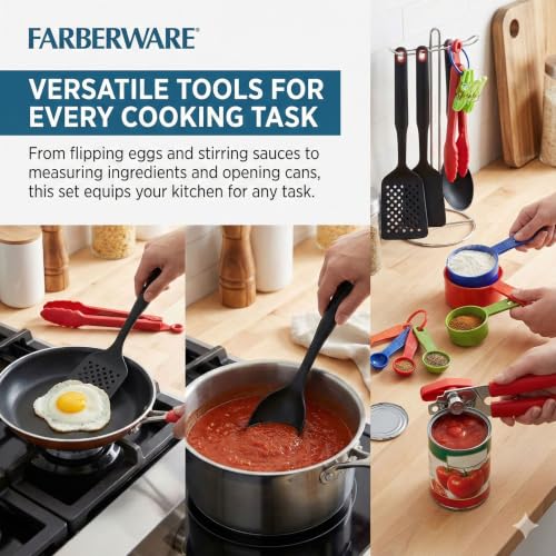 Farberware 17 Piece Kitchen Tool and Gadget Set - Essential Cooking Utensils Set with Turner, Slotted Spoon, Can Opener, Measuring Cups and Spoons - Dishwasher Safe, Non-Stick Safe - Black - image 2