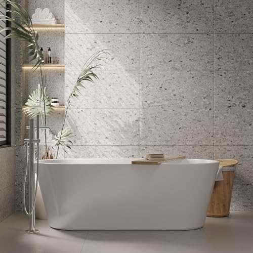 Image of 59 InchFreestanding Bathtub Acrylic Soaking Tub with Integrated Overflow, Modern Freestanding Tub /Free Standing Tub for Small Bathroom Remodel, Deep Soaking Comfort, Stand Alone Tub Spa Feel
