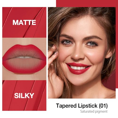 Image of Kaely Ruby Red Gradient Matte Lipstick Lip Liner Pencil for Women, 2in1 Flawless Contour Gradual Ombre Effect Lip Pencil Makeup Waterproof, labiales mate 24 horas originales, 01