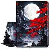 Dikoer for iPad Pro 12.9 Inch (6th/5th Generation 2022/2021) iPad Air 13 Inch (M3/M2, 2025/2024) Tablet Case, Slim Kickstand Stand Leather Smart Cover with Auto Wake/Sleep, Red Leaf Moon