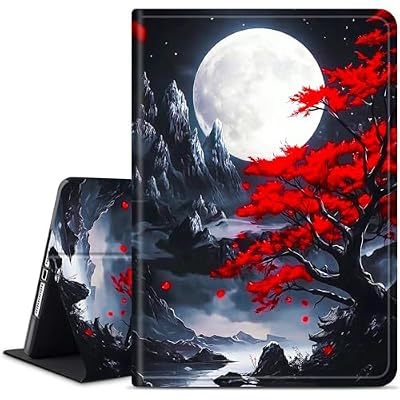 Dikoer for iPad Pro 12.9 Inch (6th/5th Generation 2022/2021) iPad Air 13 Inch (M3/M2, 2025/2024) Tablet Case, Slim Kickstand Stand Leather Smart Cover with Auto Wake/Sleep, Red Leaf Moon