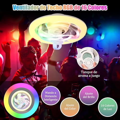 Ventilador de techo con luz RGB YOOHBERRYS E27 regulable de 28cm 3