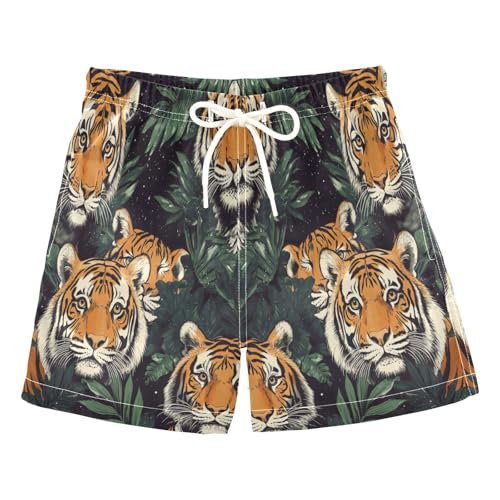 Jucciaco Boys Beach Board Shorts Tiger Cat Graphic Quick Dry Swim Trunk Swimwear for Kids Multicolor