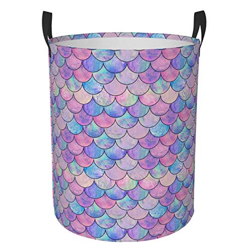 FeHuew Colorful Mermaid Scale Collapsible Laundry Basket with Handle Waterproof Fabric Hamper Laundry Storage Baskets Organizer Large Bins for Dirty Clothes,toys,Bathroom