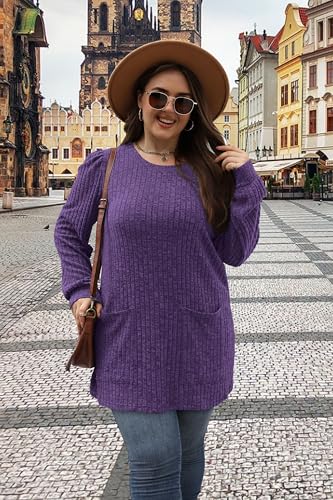 Image of OFEEFAN Long Sleeve Shirts for Women Long Sweaters with Pockets Tunic Tops Loose Fit