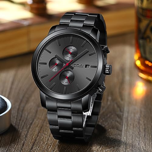 Herren Uhr Chronographen EdelstahlBand Männer Uhren Wasserdicht Armbanduhr Business Schwarz Stoppuhr mit Datum Analog Quarzuhren – Bild 4