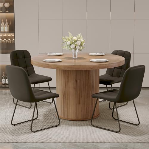 Image of HIPIHOM 5-Piece Dining Set for Small Spaces 43.3 inch Round Table & 4 PU Leather Chairs, Modern Farmhouse with Storage Shelf, Apartment Kitchen Easy Assembly