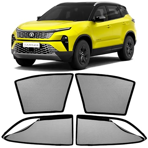 Image of AutoStory Magnetic Car Sunshade for Tata Harrier | Front Half Cut for Mirror Visibility + Rear Full Coverage with Zipper | Heavy Heat & UV Protection | Privacy Side Window Curtains Shades