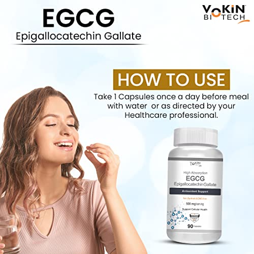 Image of Vokin Biotech EGCG from Green Tea Leaf Extract 500mg EGCG - Antioxidant Support - 90 Capsules
