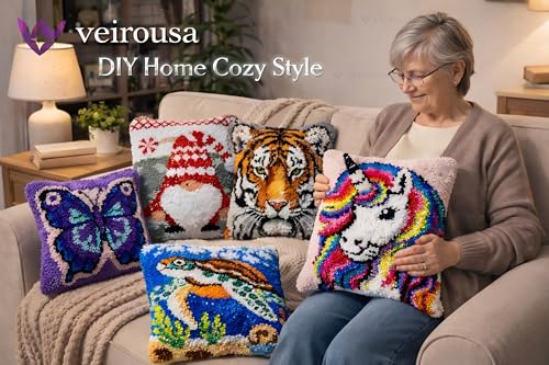 Image of veirousa Latch Hook Kits for Adults, DIY Baseball Pillow & Rug Craft Kit for Beginners, Sport-Themed Handmade Yarn Art, Relaxing Home Sofa Decor Gift 17x17 Inch