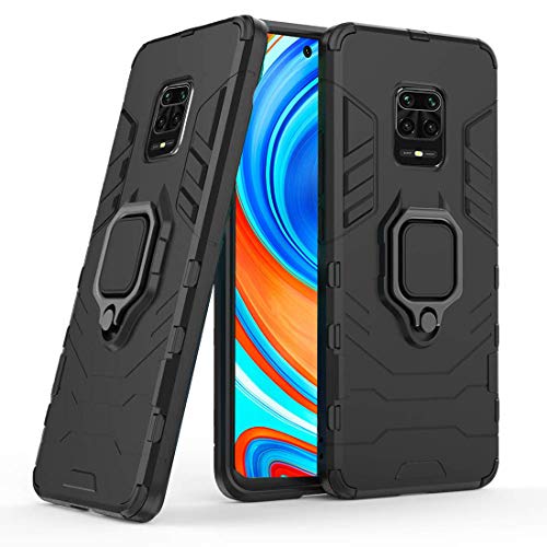 Image of Hybrid Armor Rugged Shell Back Case Cover 360 Rotating Holder Ring Grip Kickstand Metal Plate for Magnetic Cover for Mi Redmi Note 9 Pro /Redmi Note 9 Pro Max /Poco M2 Pro - Black