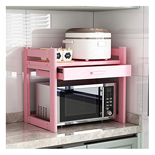 Estante de cocina ajustable para microondas con cajones de aluminio, almacenamiento que ahorra espacio para accesorios de cocina y electrodomésticos