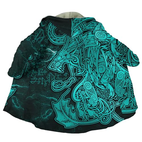 Ragnarok Fenrir Wolf 3D All Print Mens Hooded Coat Viking Fashion Parka Winter Warm Fleece Cloak Jacket Gifts for Men