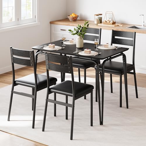 GAOMON 5-Piece Dining Table Set, Sturdy Wooden Square Table and Chair Breakfast Table Set for 4 Person,for Home or Commercial Dining Room,Black
