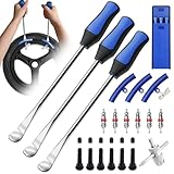 HTOMT 11.5' Tire Spoon Kit, 26pcs Tire Changing Tool for Motorcycle Dirt Bike Lawn Tractor Bicycle, Motorcycle Tire Changer Tire Removal Tool with 3pcs Rim Covers 6pcs Valve Tool Valve Cores(Blue)