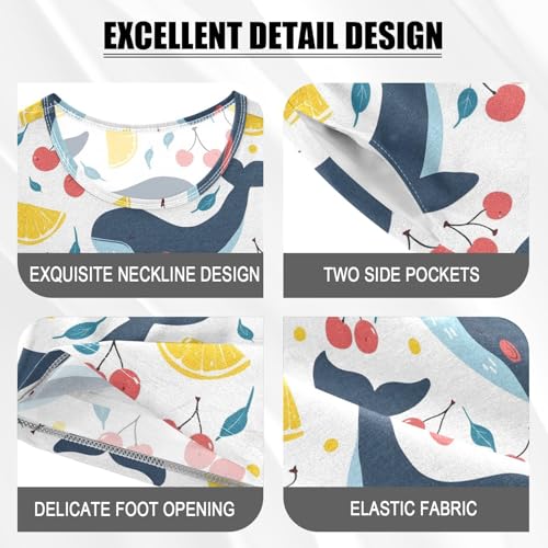 ALAZA Whale Lemon Cherry Cute Pajamas Short Sleeve 2 Piece Sleepwear Top and Bottom Pajama Set Unisex4