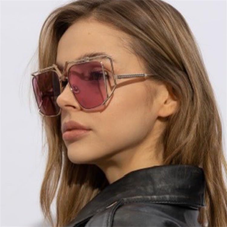 bullabulling Retro Oversized Double Bridge Sunglasses for Women Men Square Punk Sun Glasses 70s Trendy Shades Pilot-style4
