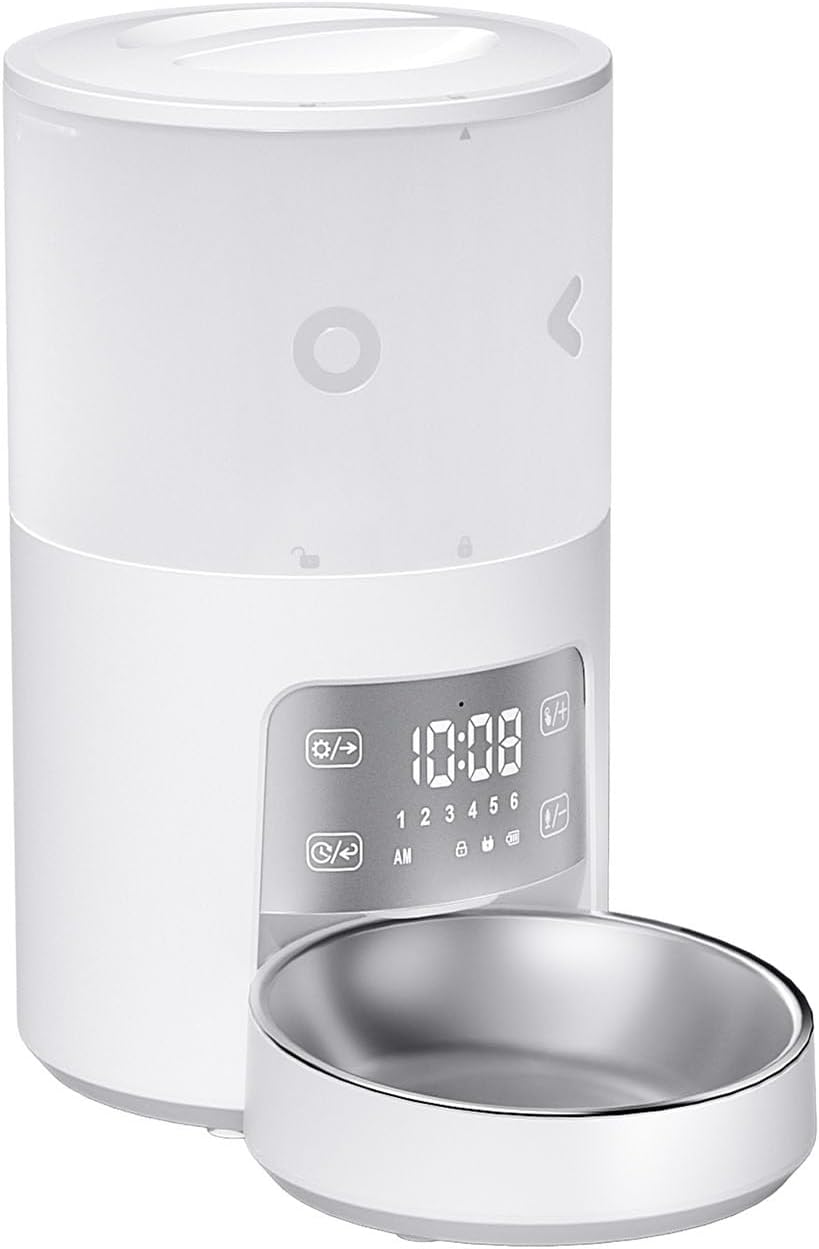 Automatic Pet Feeder, Dual Power Supply, Programmable Timer, LED Touch Screen, Recordable, Compatible with Dry Food for Cats and Dogs