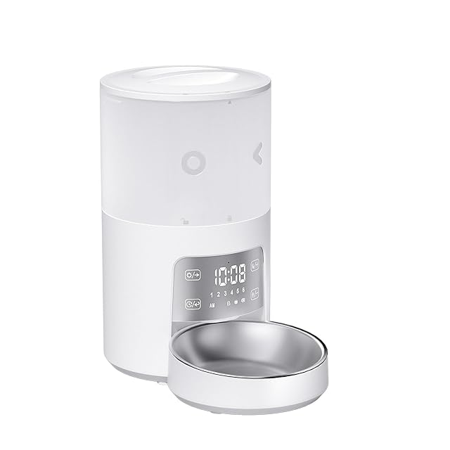 Automatic Pet Feeder Dual Power Supply Programmable Timer LED Touch Screen Recordable Compatible with Dry Food for Cats