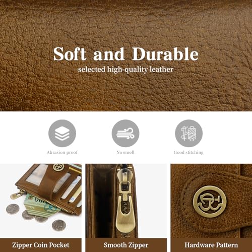 Image of Leather Wallet Women,RFID Blocking Small Wallet for Women Bifold Compact Slim Wallet Card Holder With Zipper Coin Pocket(khaki)
