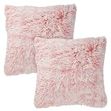 Juvale Blush Pink Faux Fur Throw Pillow Covers, Fuzzy Home Decor (20 x 20 Inches, 2 Pack)
