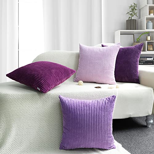 Mekajus Pack Of 4 Pillow Covers 18X18 Purple Decorative Throw Pillow Covers Soft Corduroy Solid Pillow Covers Modern Decor Square Cushion Covers For Couch Sofa Bedroom Car Living Room (Purple) #TOP5
