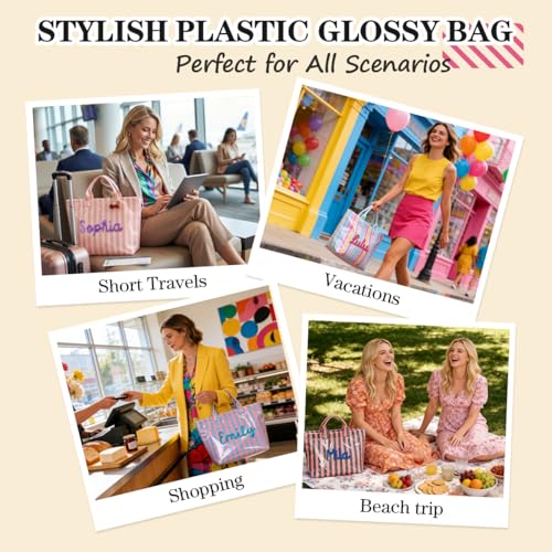 Bolso tote a rayas de PVC para mujer miniatura 6
