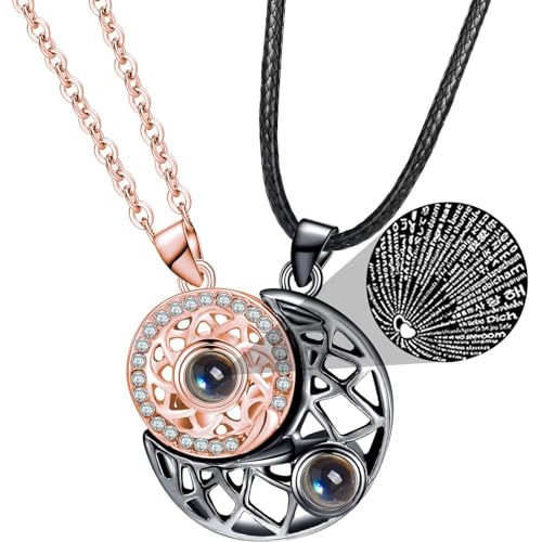 Colar De Casal Lua E Sol Para Namorados Magn&eacute;tico Que Se Completam Eu Te Amo Em 100 Idiomas...