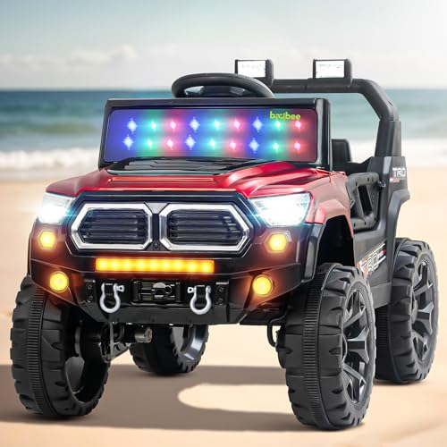 Image of Baybee Trojan Battery Operated Jeep for Kids with RGB Windshield Light, Bluetooth, USB & Music | Baby Big Ride on Battery Car | Electric Jeep Car for Kids to Drive for 2 to 6 Years Boys Girls (Red)