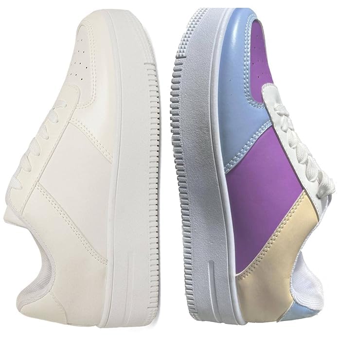 MOZAFIA Casual Sneaker Colour Changing Shoes with Extra Cushion Lightwight Lace-Up Shoes for Womens & Girls (6UK-Pink/Nude/PBLUE) (B0BXT4VCFH) Amazon Price History, Amazon Price Tracker