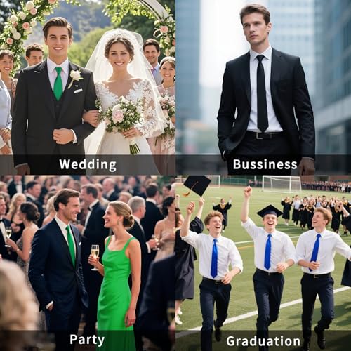 Image of HISDERN Mens Solid Color Ties Formal Satin Necktie and Pocket Square Set Classic Wedding Business Tie & Handkerchief