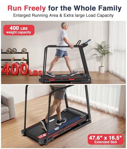 Image of Redliro Walking Treadmill for Seniors Foldable - 400 Lb Capacity Senior Treadmill with Front & Long Handrails, 0%-2% Incline Home Recovery Fitness Exercise Machine for Elder, 47.6 inch Long Belt, APP