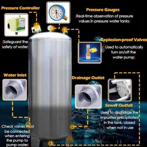 Stainless Steel Well Pressure Tank, Automatic Pressurized Water Tank for Home Bathroom, Garden, Washing Machines, with Mounting Kit,60L - Image 4