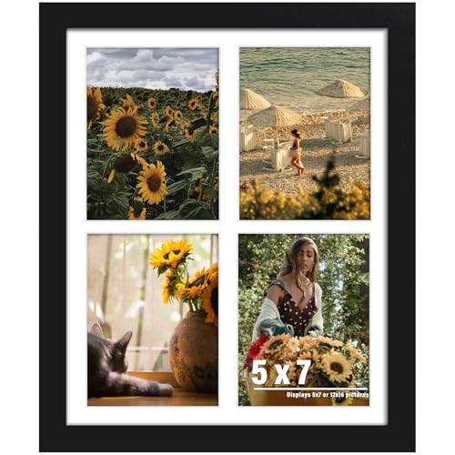 Image of DUENPY 12x16 Picture Frame, 5x7 Collage Picture Frame, Displays Four 5x7 inch Photos, or 12x16 (Without Mat) for Available Horizontal Wall Mounting Display and Vertical, Black.