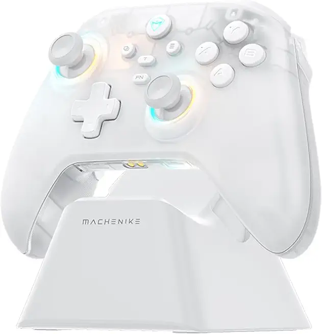 Machenike G3V2 Controller PC, Gamepad PC Wireless, 2 Einstellbare Hall Effekt Joystick, 2 Programmierbare Tasten, mit Bunten RGB-Lichtern, für Switch/iOS/Android, 1000mAh Akku (Weiß PE)