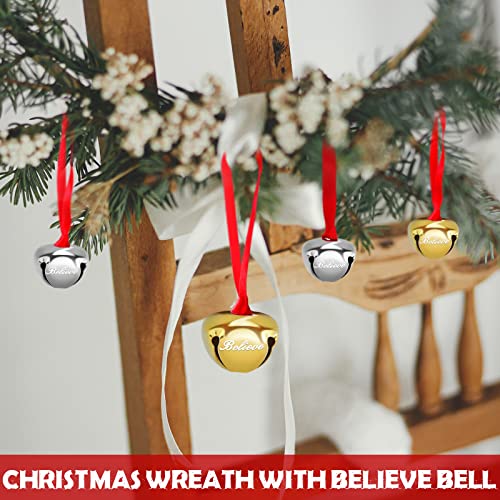1.5 Inch Believe Bell Ornament Christmas Sleigh Bell With Red Ribbon Metal Christmas Bell Ornament For Christmas Tree Holiday Decoration (Silver, Gold, 12 Pieces) #TOP1