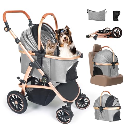 Poussette 3 en 1 pour chiens et chats fatigués ou convalescents avec coussin